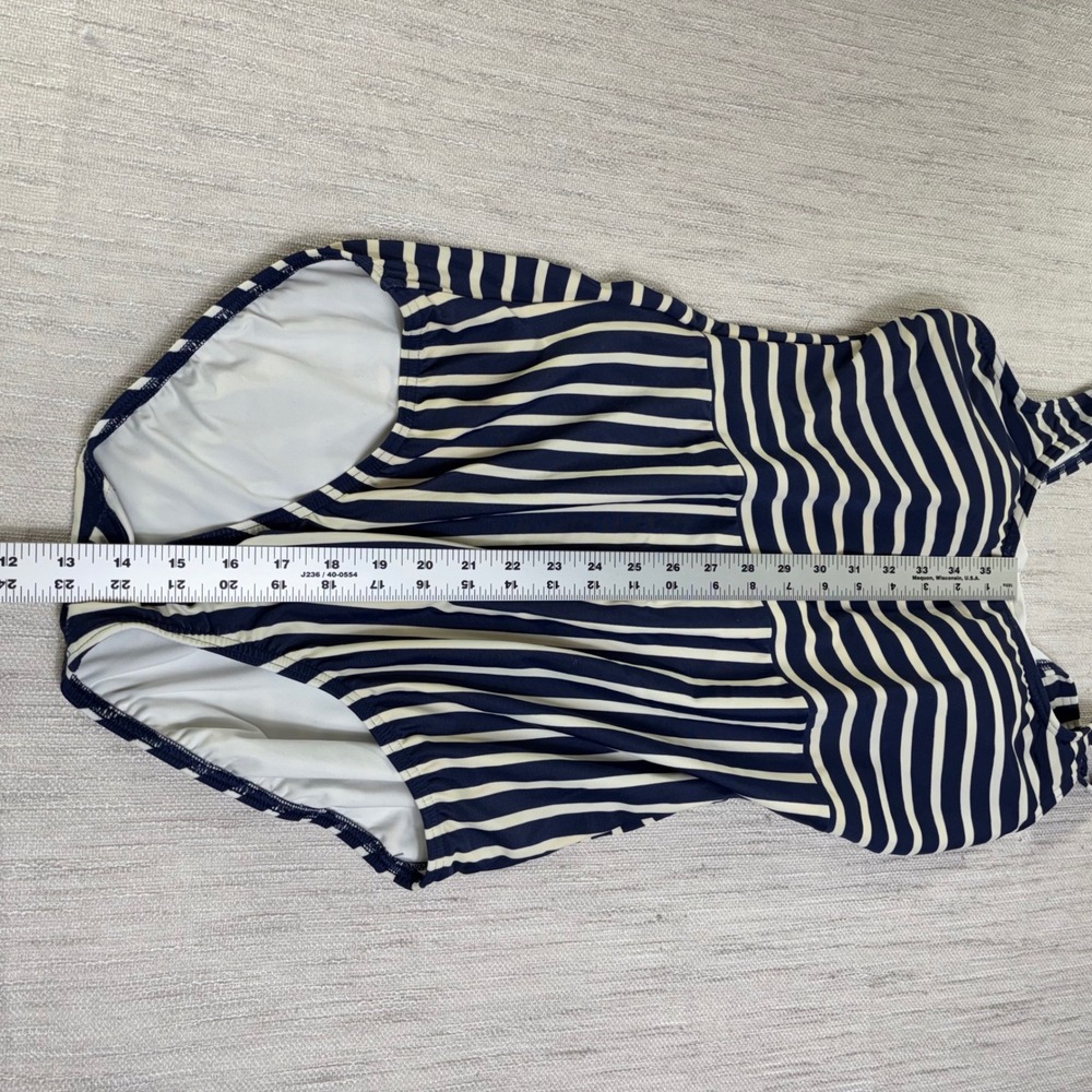 Lands End Womens Navy Blue White Striped One Piece Swimsuit Size 14 Nautical - Picture 4 of 11